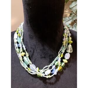 Womens Layered Multi Gemstone Glass Seed Beads Necklace Jewelry w/ Lobster Clasp